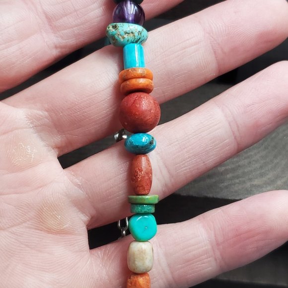 8 Inch Sterling Silver Variety Of Stones Cool Bracelet - Picture 2 of 7